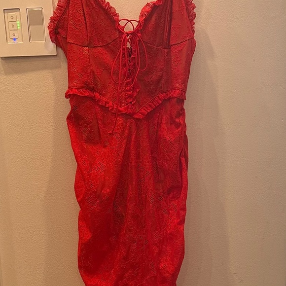 For love and lemons x VS Red Lace MIDI Dress Size: Medium - Picture 2 of 7